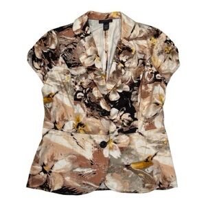 Ingredients Floral Short Sleeve Cotton Blend Blazer Top Size S